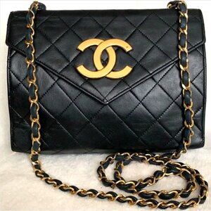 CHANEL 24K Gold Vintage Lambskin Envelope Diamond Quilt Flap Bag Crossbody